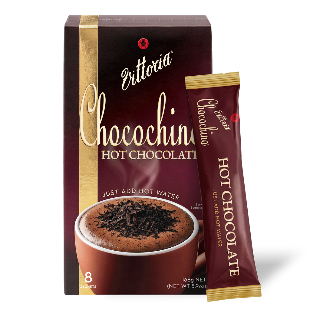 Chocochino Hot Chocolate sachets in 8-pack packaging, front view