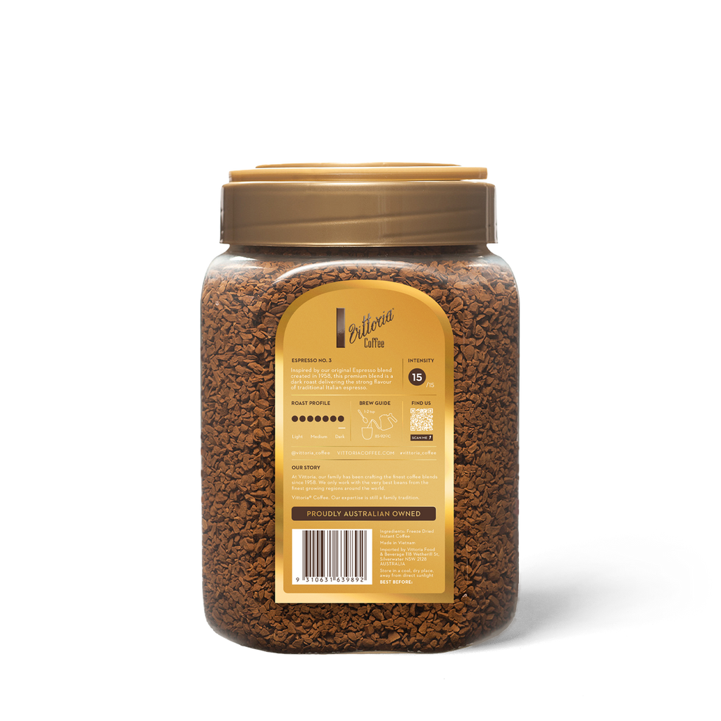 Instant Espresso No.3 in 500g PET container - rear shot.