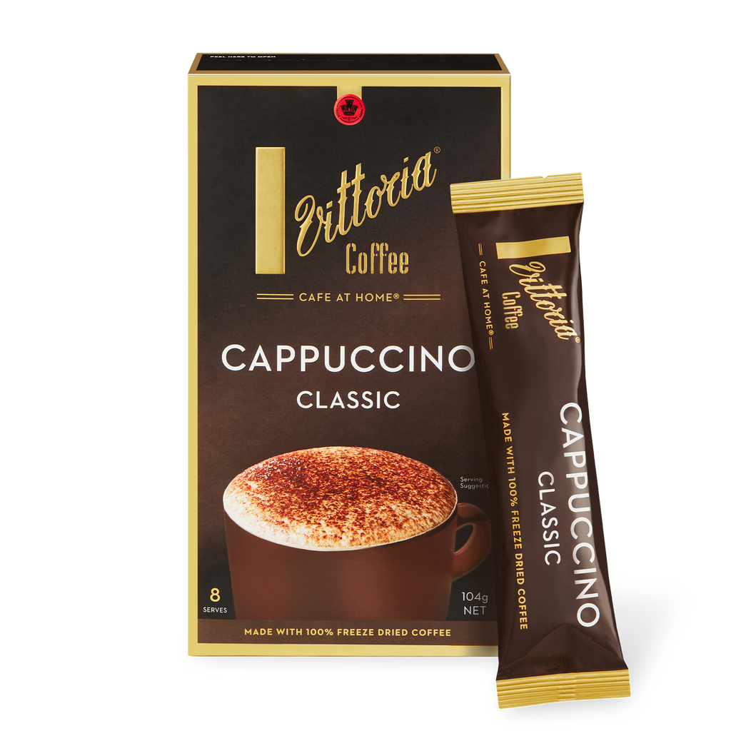 Cappuccino Classic Coffee Sachets, front view of single serving sachet