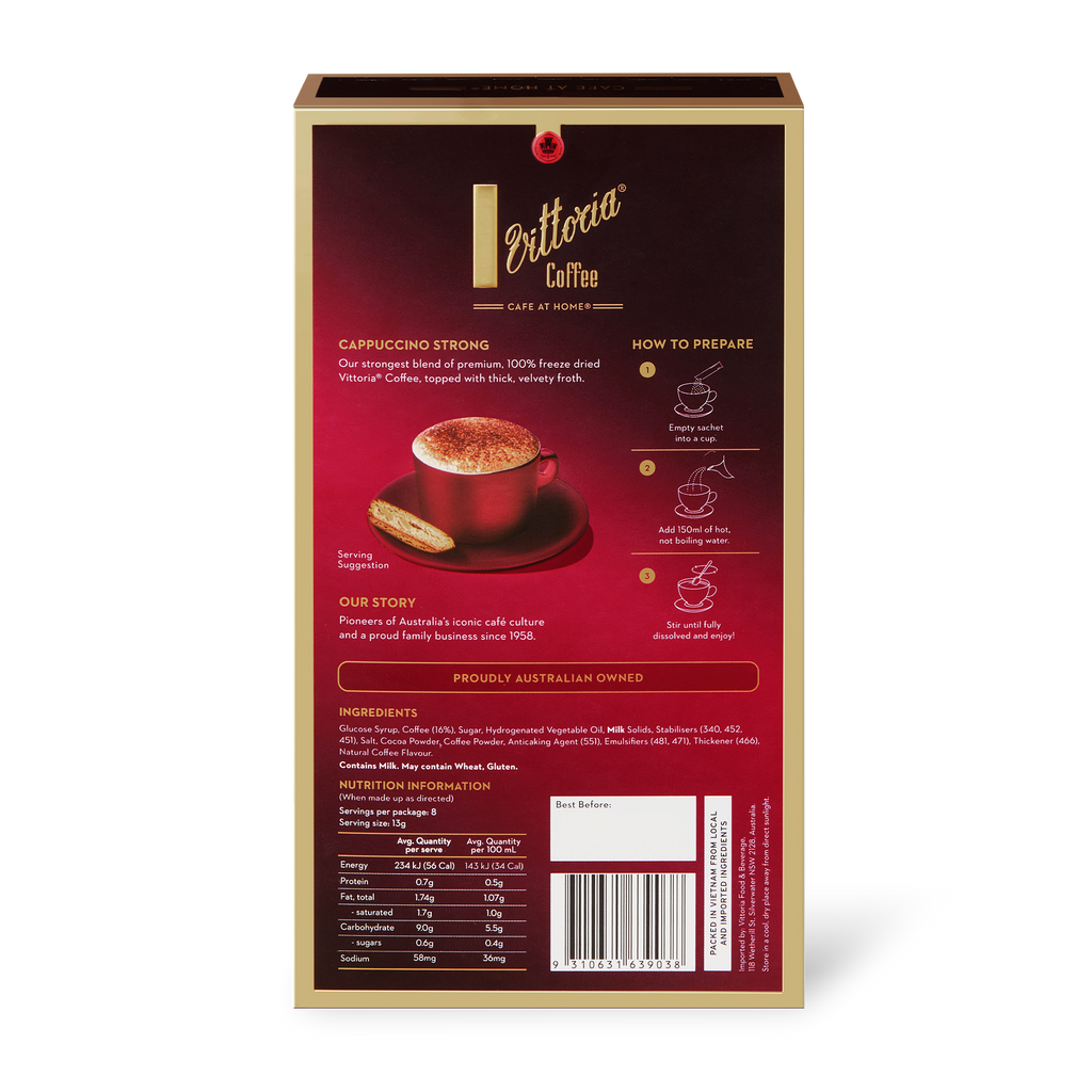 Cappuccino Strong Coffee Sachets in 3-in-1 packaging