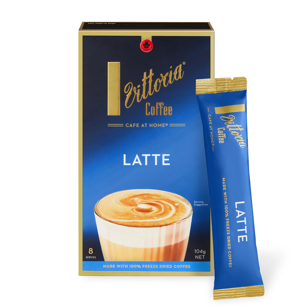 Latte Coffee Sachets in 3 in 1 packaging, front view