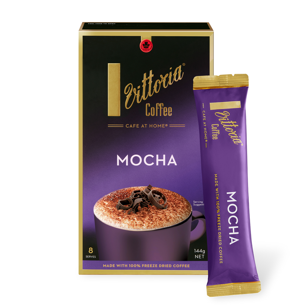 Mocha Coffee Sachets, front view of single serving sachet