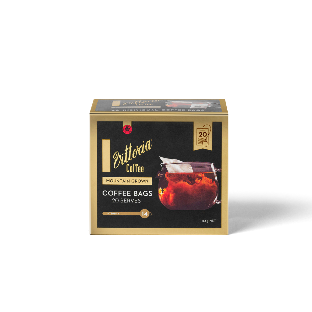 Mountain Grown Coffee Bags, front view of 20-pack packaging