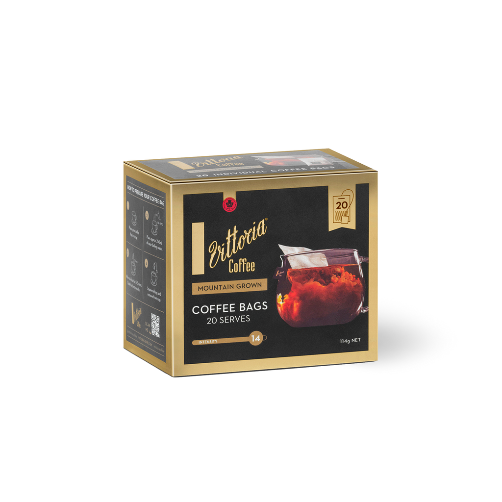 Mountain Grown Coffee Bags, 20-pack, front view of packaging