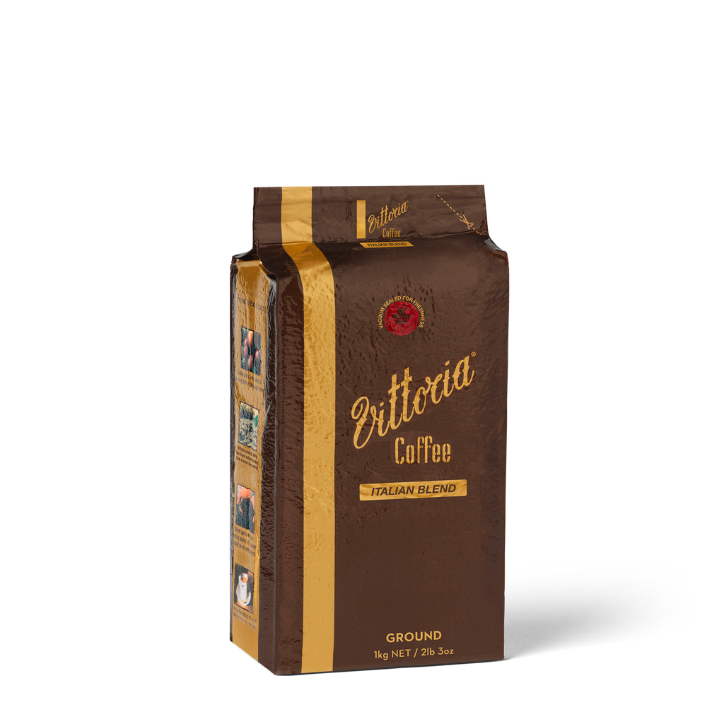 Italian Ground coffee in 1kg packaging, front view with label visible