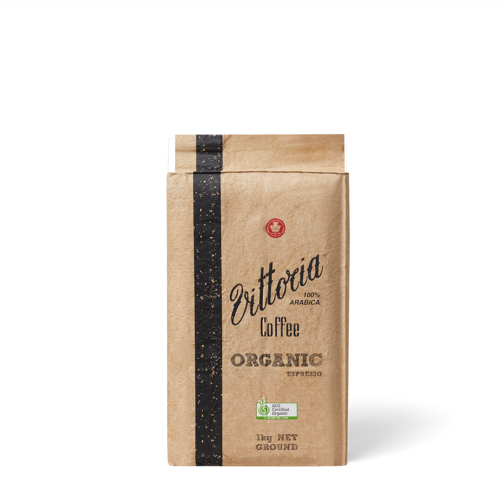 Organic Espresso Blend ground coffee in 1kg packaging