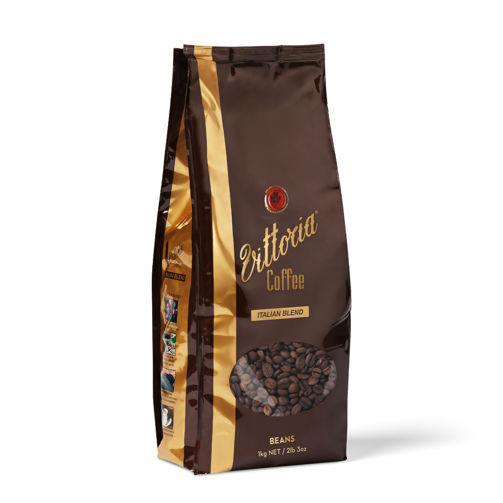 Italian Blend coffee beans in 1kg bag, front view
