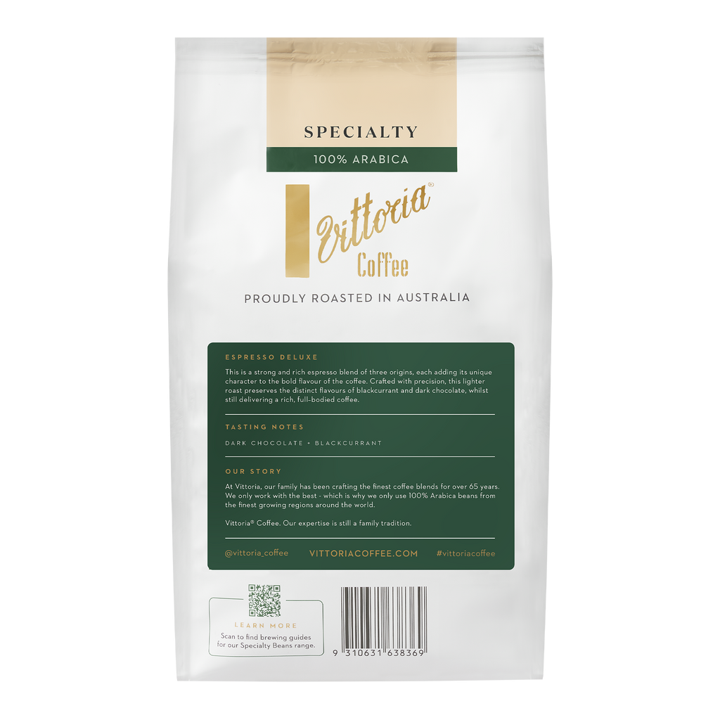 Espresso Deluxe Specialty Coffee Beans in 500g retail packaging