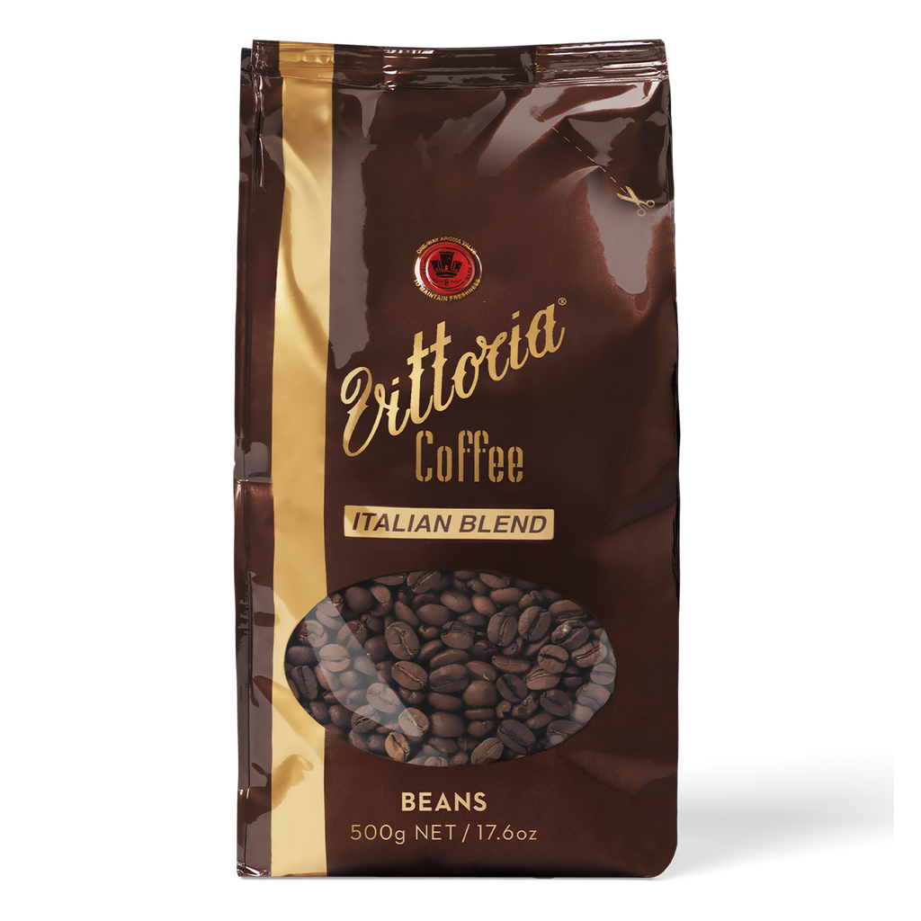 Italian Blend coffee beans in 500g bag, front view