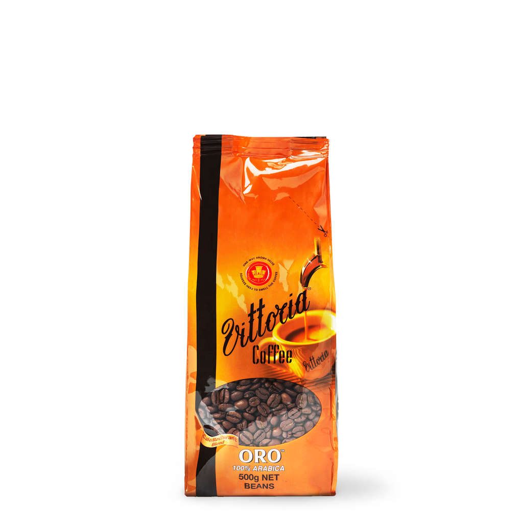 Oro coffee blend beans in 500g packaging, frontal view.