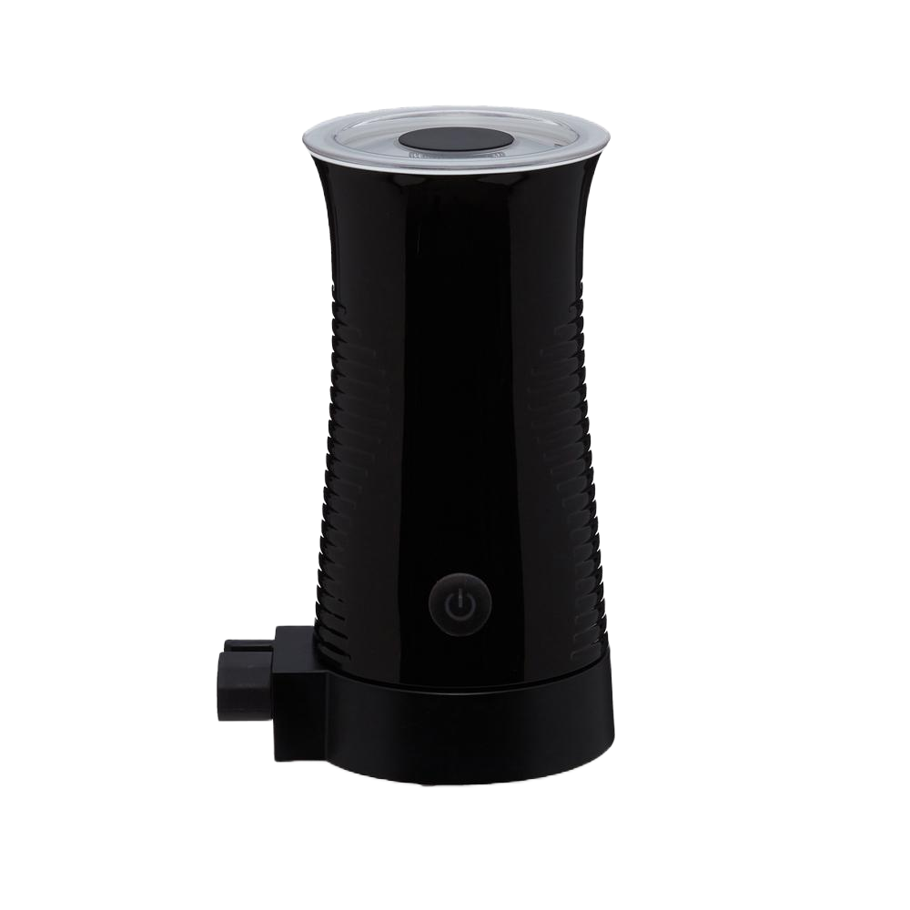 Espressotoria Black Milk Frother, front view, sleek design